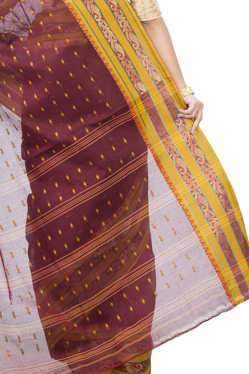 Beige Pure Cotton Alpona Tant Saree (190)